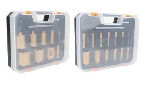 Diamond hole saw kit in plastic cases