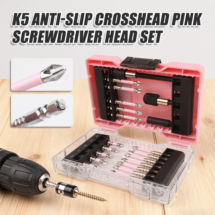 K5 anti-slip screwdriver bit set in a pink case